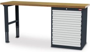 STIER Werkbank mit Schrankgehäuse aus Stahl und Holz, Farbe: Grau, B/T/H: 200 x 60 x 96 cm - Bild 1