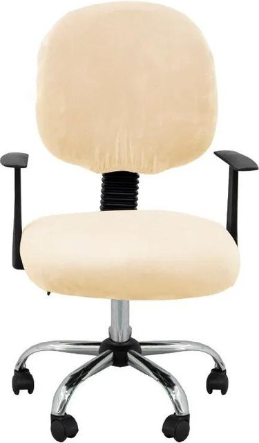 Universelle Samt Stuhlhussen für Büro- und Computerstühle, Sitz und Rückenlehne, Beige - Bild 1