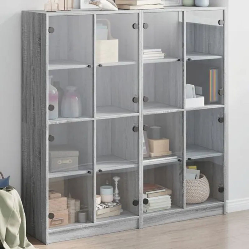Bücherschrank mit Türen in Grau Sonoma von Vidaxl, B/T/H: 136 x 37 x 142 cm - Bild 1