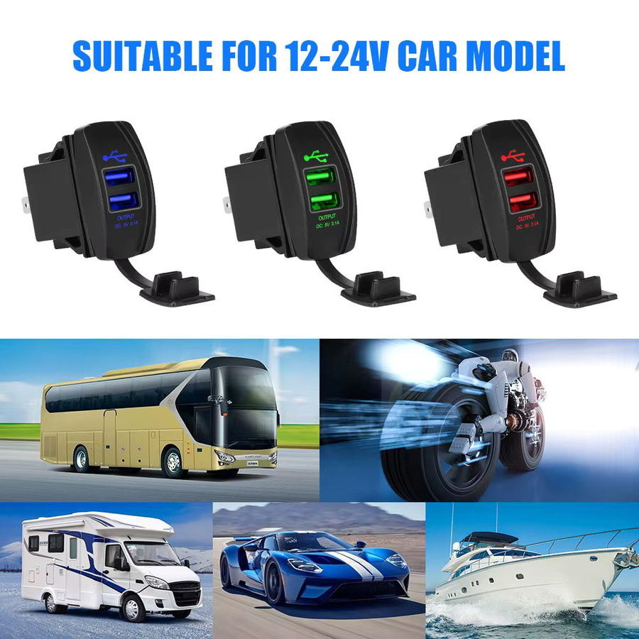 Dual-USB-Ladegerät mit LED-Steckdose für LKW, Wohnmobil und Wohnwagen, 5V 2.1A, Schwarz, staubdicht - Bild 3
