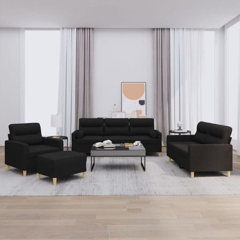 4-tlg. Sofagarnitur vidaxl in Schwarz aus Stoff und Metall mit Kissen im modernen Design - Bild 1