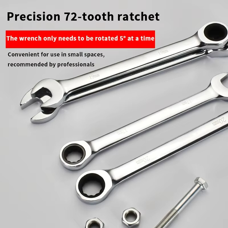 6/8/10/12-teiliges Ratschen-Doppelzweck-Schraubenschlüssel-Set in Silber mit 72 Zähnen und offenem sowie kastenförmigem Ende - Bild 3