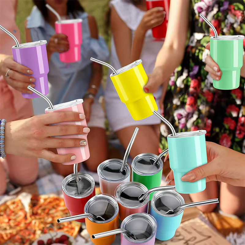 LMETJMA Mini Tumbler JT228 Doppelwandiger Edelstahl Vakuum Becher mit Strohhalm und Deckel, Multicolour, 59,15 ml - Bild 3