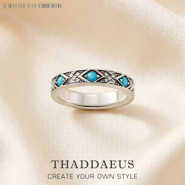 Thaddaeus Ring, 925 Silber, blaue asiatische Ornamente, Damen - Bild 1