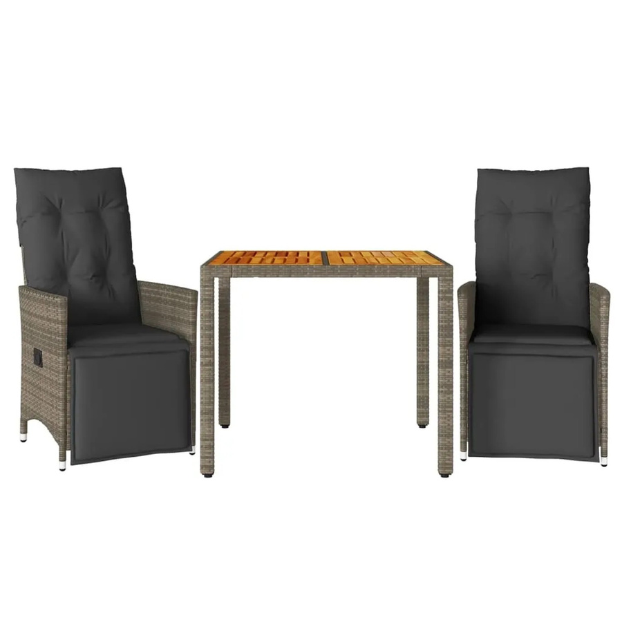 vidaXL 3-tlg Garten-Bistro-Set aus Poly Rattan und Akazienholz mit Kissen in Grau - Bild 2