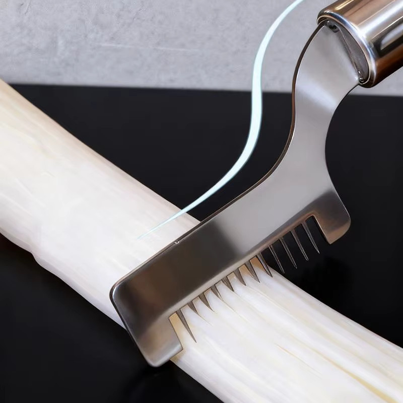 HUXUAN Zwiebelmesser aus Edelstahl in Silber mit gebogenem Schneidkopf zum schnellen Zerkleinern von grünem Gemüse - Bild 5