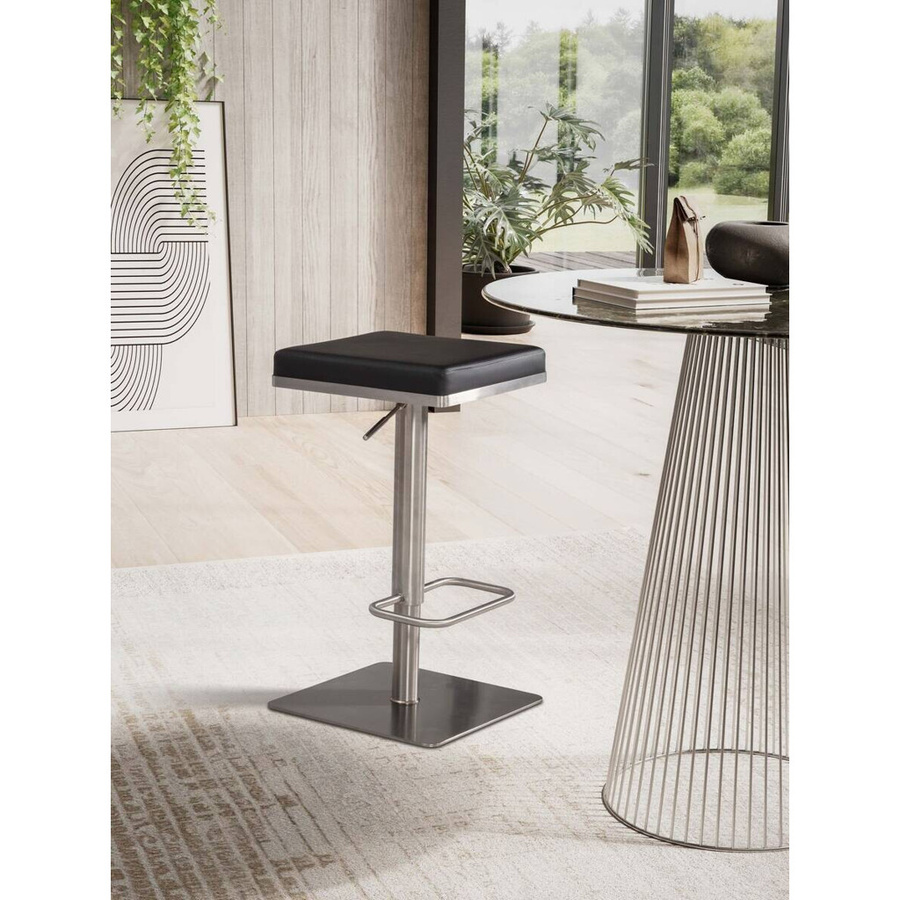 Modern Barhocker Wohnling aus Kunstleder in Schwarz mit Edelstahlgestein gebürstet B/H/T: 37 x 82 x 37 cm - Bild 3