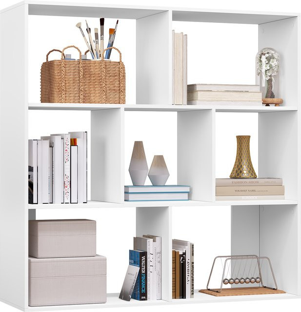 Eugad Bücherregal in Weiß mit 7 Fächern als modernes Würfelregal und Raumteiler, B/H/T: 100 x 100 x 30 cm - Bild 1