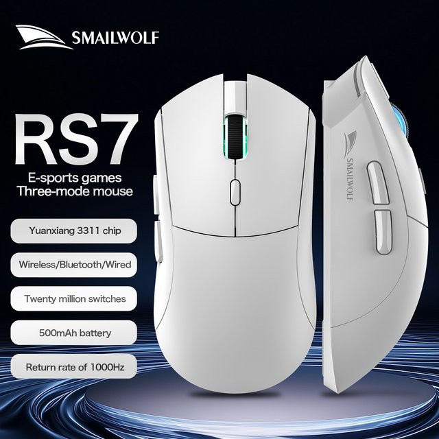 SMAILWOLF RS7 Bluetooth Kabellose Gaming-Maus mit drei Modi und PAW3311 Sensor für Laptop und PC in Schwarz oder Weiß - Bild 1