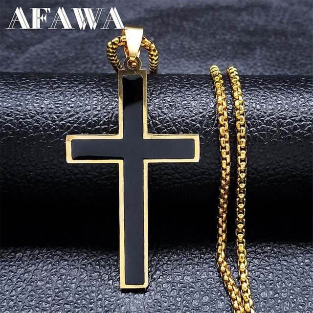 AFAWA Halskette mit Kreuz-Anhänger, Edelstahl, Gold, Herren - Bild 1