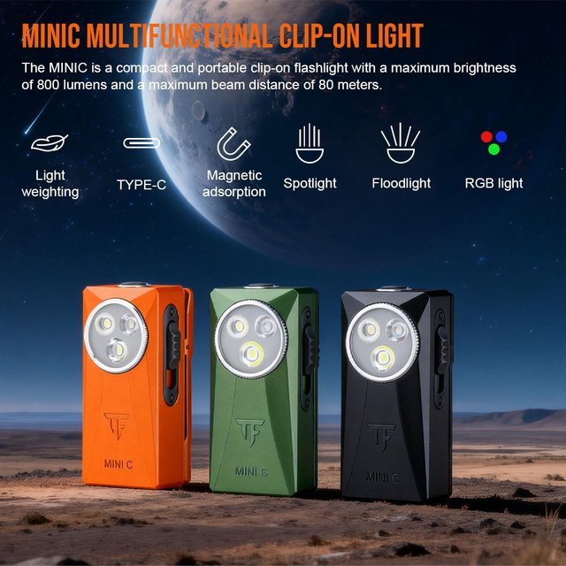 Trustfire MINIC 800LM RGB Mini Clip-Licht Taschenlampe mit Magnet und USB-Wiederaufladung in Multicolour - Bild 1