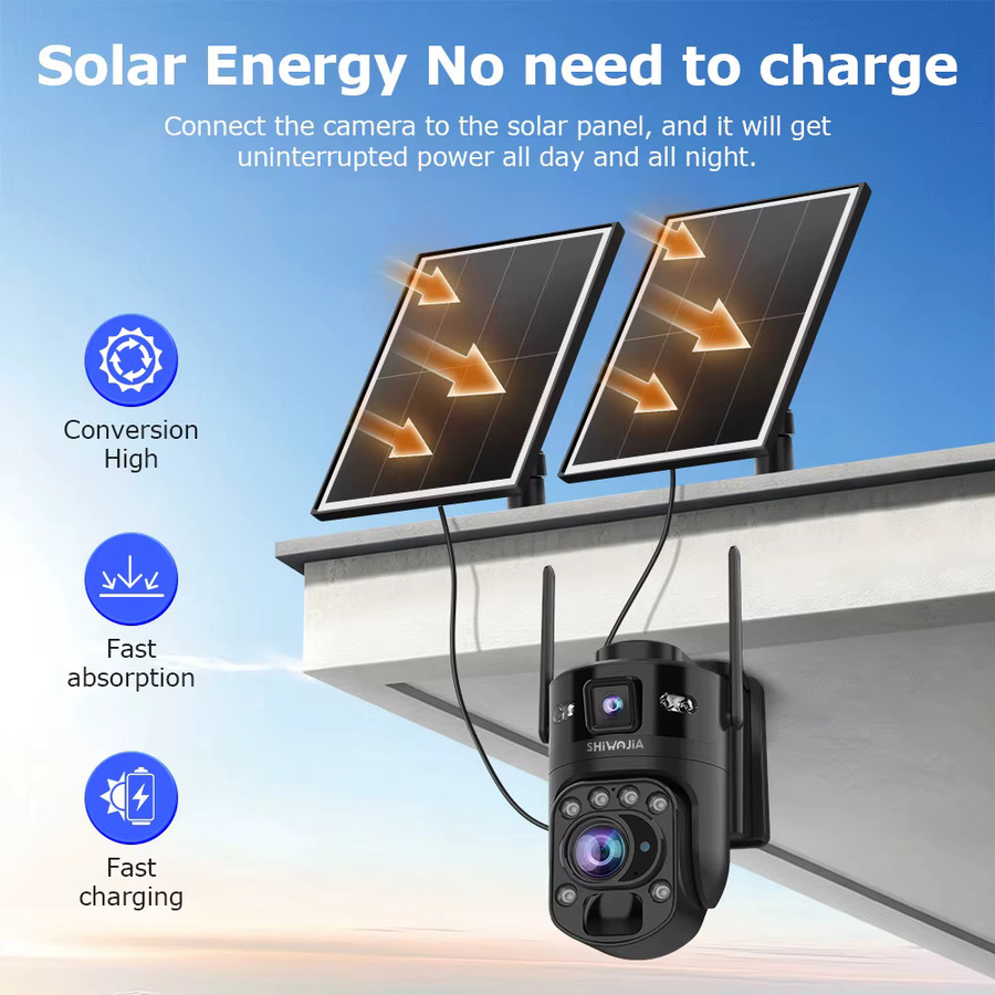 SHIWOJIA 4G Solarkamera mit 10MP Doppellinse, 60x Zoom, 360° Überwachung, 14W Solarpanel und PIR-Sensor, Schwarz - Bild 5