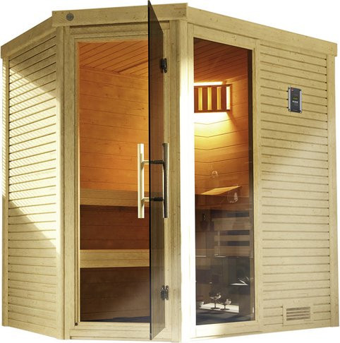 WEKA Ecksauna Cubilis 2 aus Fichtenholz mit Fenster, braun, B/T/H: 195 x 205 x 195 cm - Bild 1