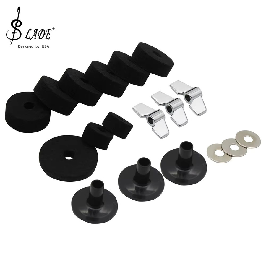 Slade 18-teiliges Set Becken-Filz-Pads und Unterlegscheiben mit Flügelmuttern in Schwarz als Ersatzset für Beckenständer, Hi-Hat und Trommel-Zubehör - Bild 6