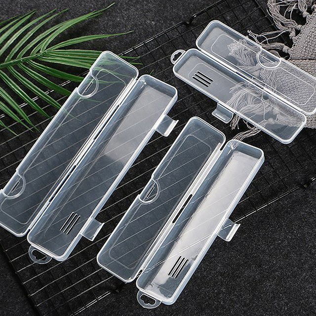 Tragbare transparente Kunststoff-Aufbewahrungsbox mit Haken für Besteck, Essstäbchen oder Make-up-Pinsel - Bild 1