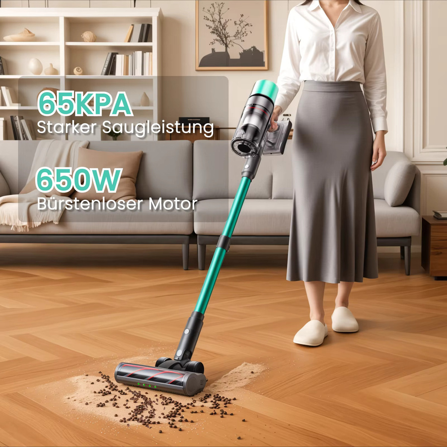 SmartAI V5Pro V5 Akku-Staubsauger mit 600 W Saugkraft und 55 kPa, Beutelloses Staubsauger-System für Tierhaare und Teppiche mit 80 Min. Laufzeit - Bild 2