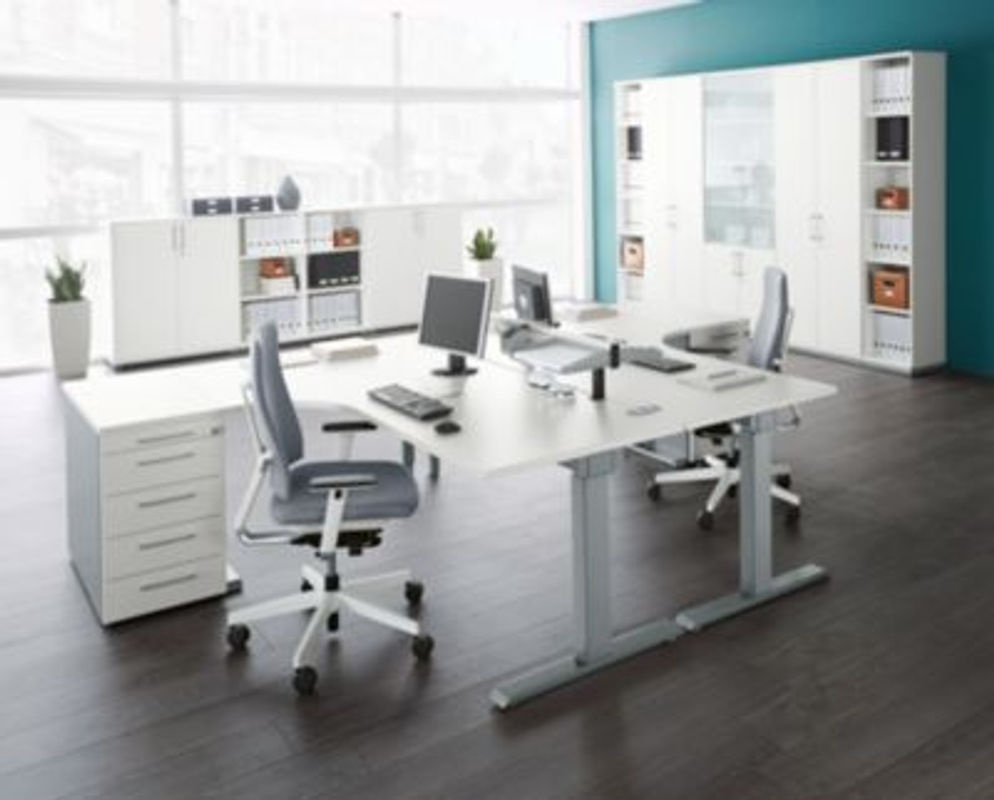 Schäfer Shop Select Winkelschreibtisch ERGO-T 2.0 mit 90° Winkel, Ansatz links, T-Fuß, weiß/weißalu, B: 200 cm, T: 120/80 cm, H: 67,5-89,5 cm - Bild 2
