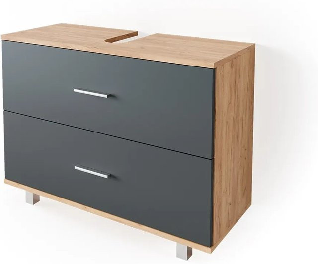 Vicco Waschbeckenunterschrank Ilias in Eiche und Anthrazit mit Goldakzenten, Breite: 80 cm, Tiefe: 60,8 cm, Höhe: 33 cm - Bild 2