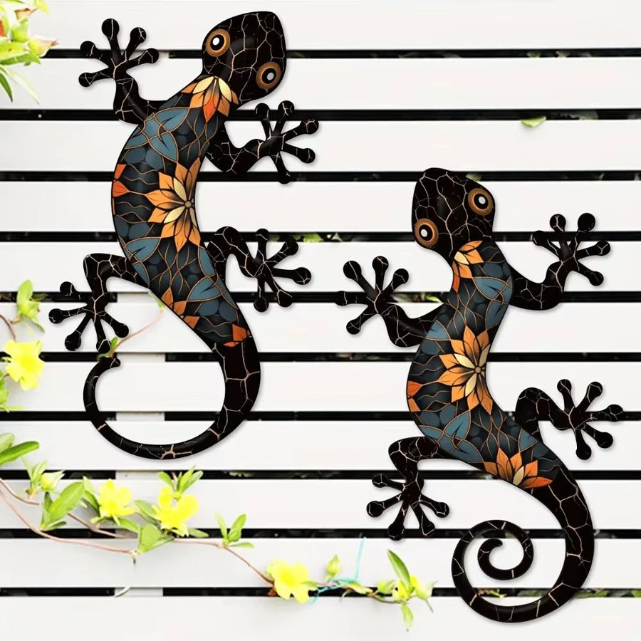 CIFBUY Gecko-Wandornamente aus Metall im 2er-Set für die Innen- und Außendekoration von Garten, Terrasse und Zaun - Bild 3