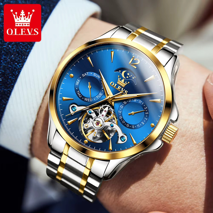 OLEVS Armbanduhr Automatik, Edelstahl, Blau, Herren - Bild 4