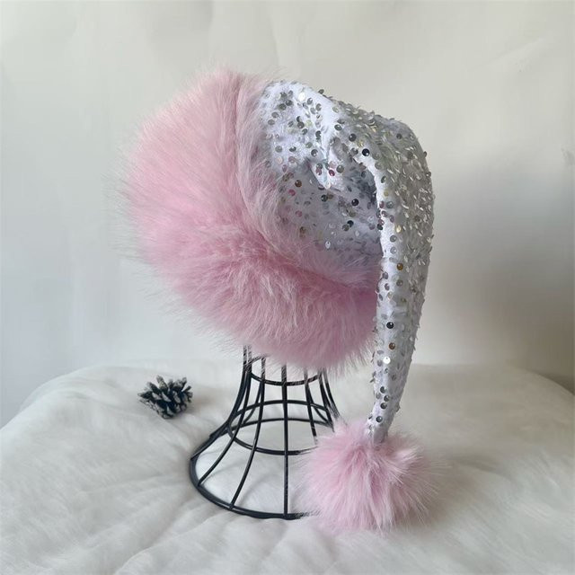 Atceawit Weihnachtsmütze in Silber und Weiß mit Vollglitzer-Effekt, doppelschichtiger dekorativer Hut in Rosa - Bild 1