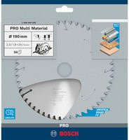 Bosch Multi Material Kreissägeblatt PRO mit 54 Zähnen, Durchmesser: 190 mm, Bohrung: 20/16 mm, Dicke: 2,4 mm - Bild 2