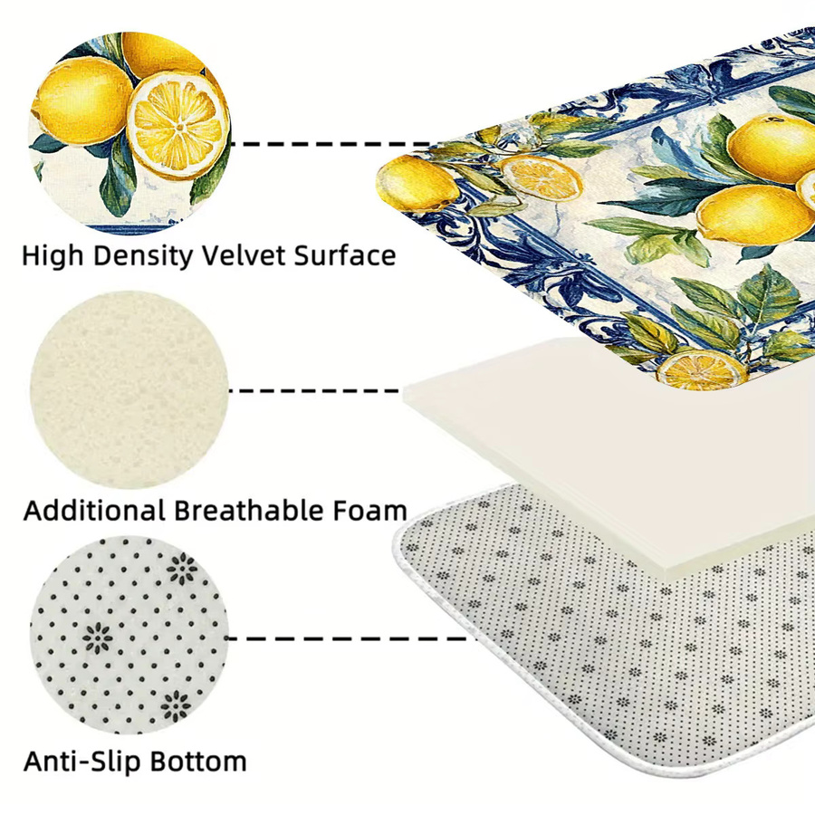 VIKAMA Küchenmatten-Set im mediterranen Zitronen-Design, gelb, rutschfest und saugfähig, rechteckig aus Polyester - Bild 4