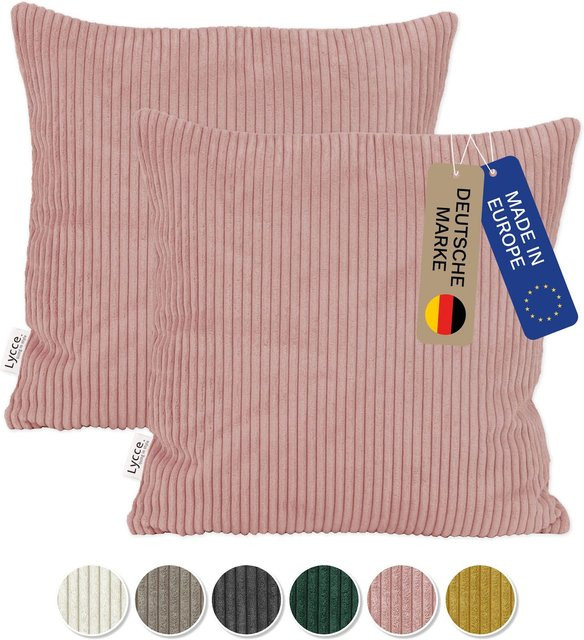Lycce 2er Set Kissenbezüge aus Cordstoff in Pink, B/B: 50 x 50 cm - Bild 1