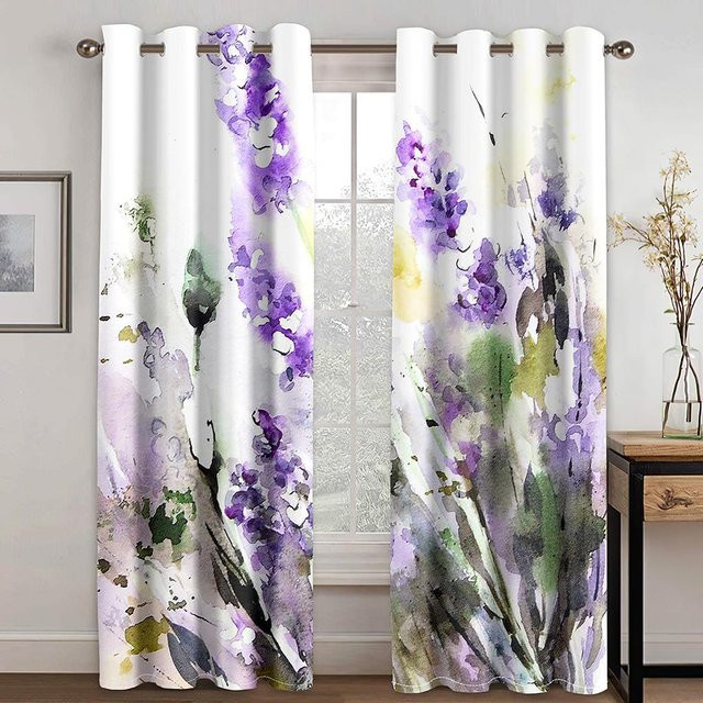 Charmante Vorhänge mit Blumen- und Schmetterlingsmuster in Multicolour, halbtransparent, mit Ösen und Schlaufen, B: 200 cm, H: 100 cm - Bild 1