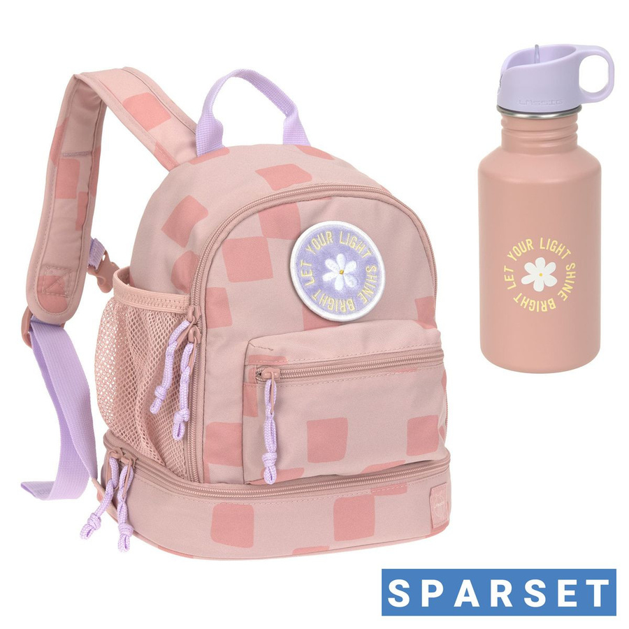 Lässig 2-tlg. Set aus Mini Backpack und Edelstahl-Trinkflasche Pattern Party in Rose - Bild 1