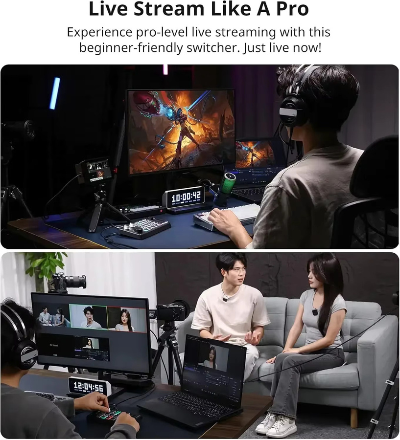 Konsenda 4-Kanal HDMI Video Mixer Switcher 4x2 1080P für Broadcast, Live Streaming und OBS Aufnahme, Schwarz - Bild 6
