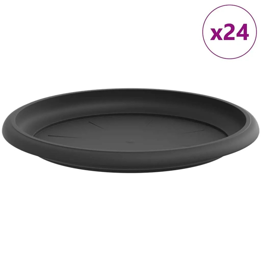 vidaXL Runde Blumenplatten aus Kunststoff, 24 Stück, Schwarz, Durchmesser: 17,5 cm, Höhe: 2 cm - Bild 2