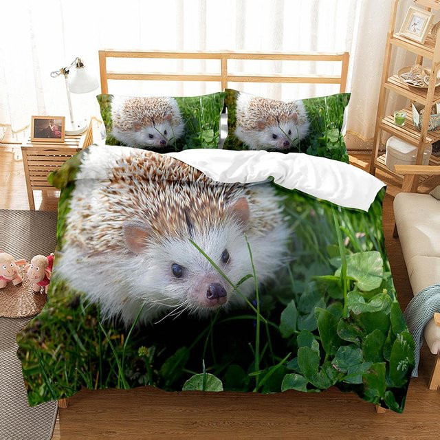 Bettwäsche Set mit Igel-Motiv von Binchi Outdoor Product aus Polyester, bestehend aus Bettbezug und Kissenbezug, Mehrfarbig, B/H: 135 x 200 cm - Bild 1