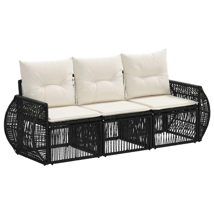 vidaXL Gartensofa-Set 3-teilig aus Poly-Rattan in Schwarz und Cremeweiß mit Polsterauflagen und Metallgestell - Bild 2