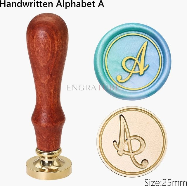 ENGRATUBE Siegelwachs-Stempel Set mit 26 Buchstaben aus Messing und Holzgriff in Silber und Multicolour für Scrapbooking und Hochzeitsgeschenke - Bild 1
