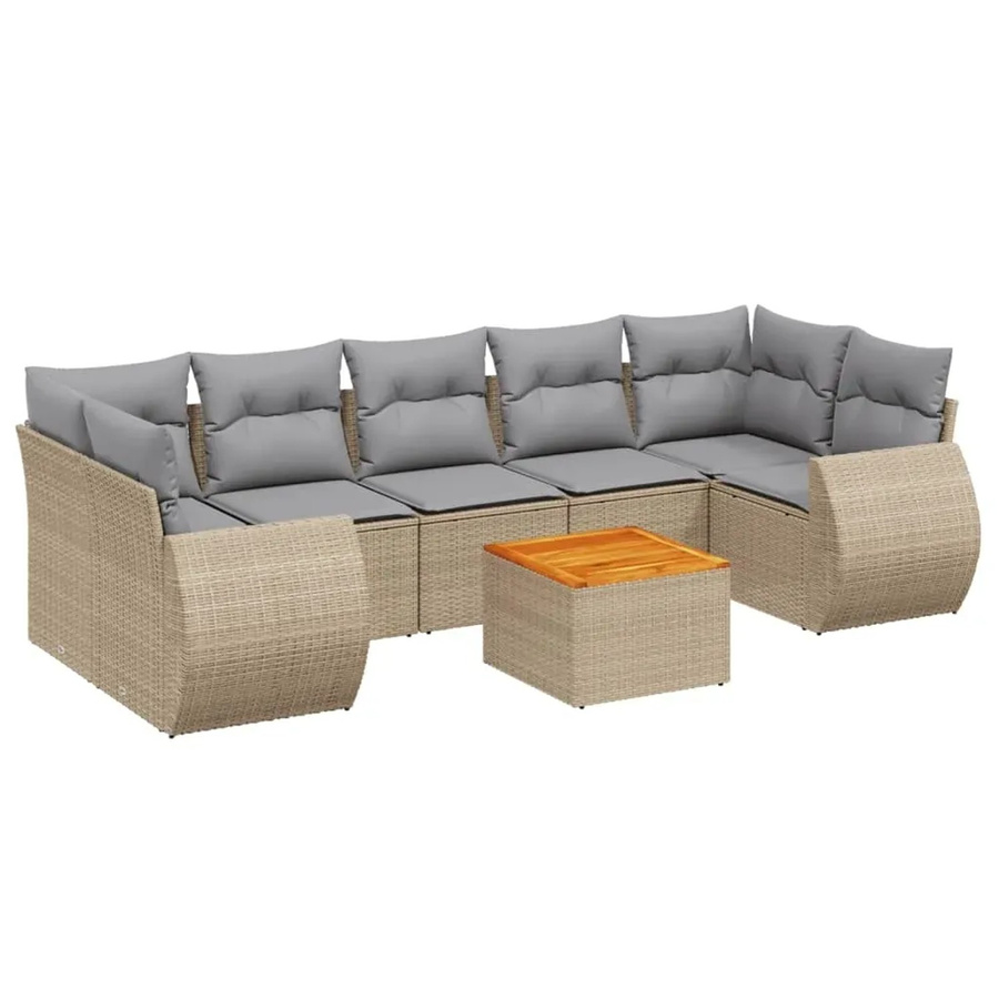 vidaXL 8-teilige Garten-Sofagarnitur aus Poly-Rattan und Akazienholz in Beige mit Kissen - Bild 2