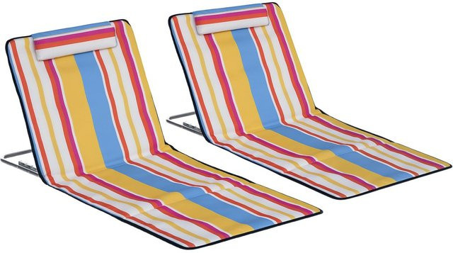 Outsunny 2er Set Strandliege aus Oxford-Gewebe und Stahlrahmen in Mehrfarbig, B: 53 cm, L: 124 cm, H: 35-45 cm - Bild 1