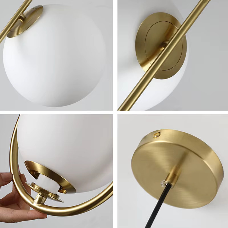 Ramalho Nordic Designer Pendelleuchte mit weißem Milchglas-Globus in Gold/Messing für Wohnzimmer und Esszimmer - Bild 2