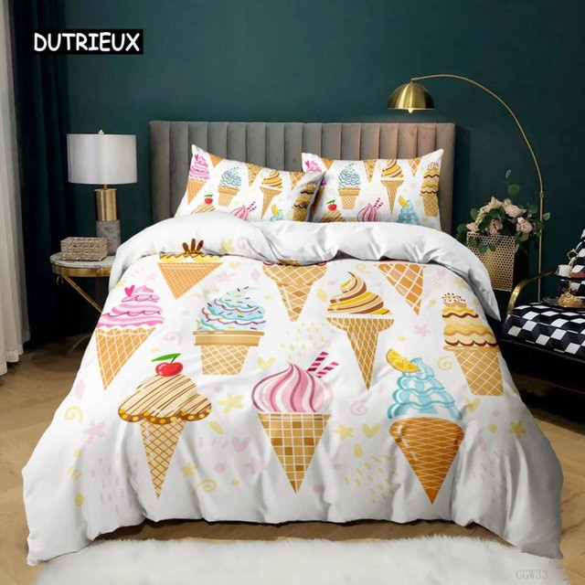 Bettwäsche Set Eiscreme von Binchi Outdoor Product in Bunt, Mikrofaser Bettbezug und Kissenbezug für Kinder, B/H: 135 x 200 cm - Bild 1