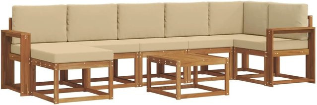 vidaXL Outdoor-Sofagarnitur in L-Form aus Akazienholz mit 8-teiligem Set und Kissen in Natur und Beige - Bild 1