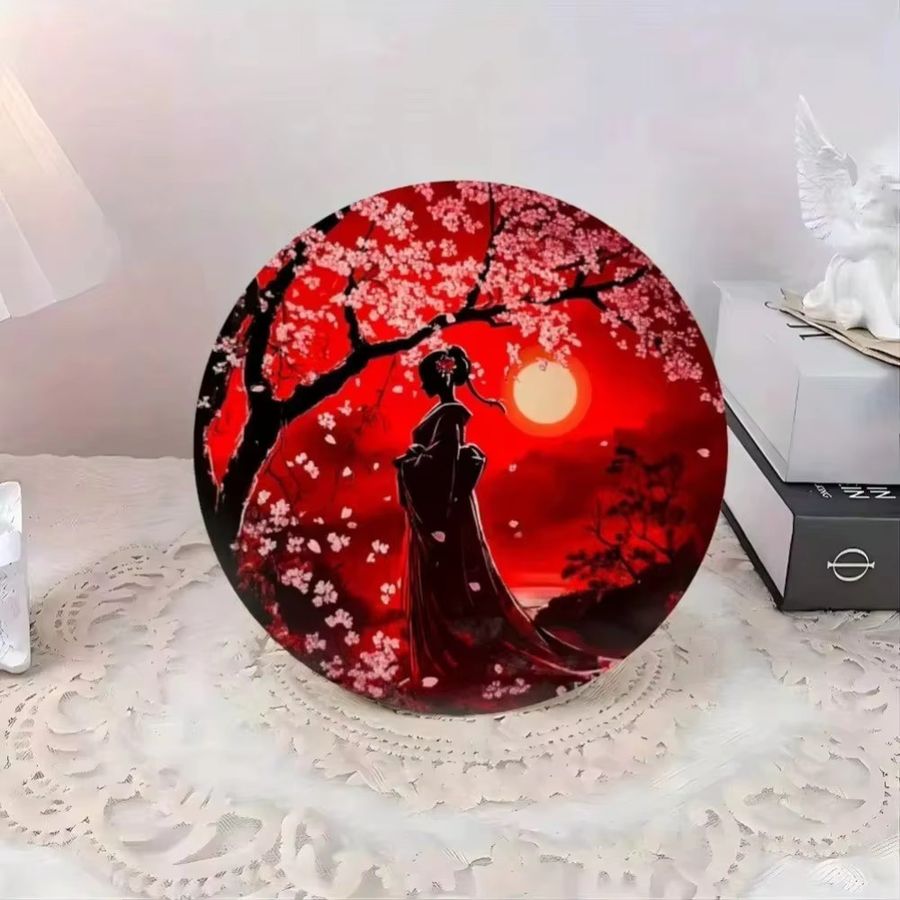 HELLOYOUNG Japanische klassische Kirschblüten-Mondlicht-Dekoration in Mehrfarbig, runde florale Wandkunst für Wohnzimmer, Schlafzimmer oder Küche - Bild 2