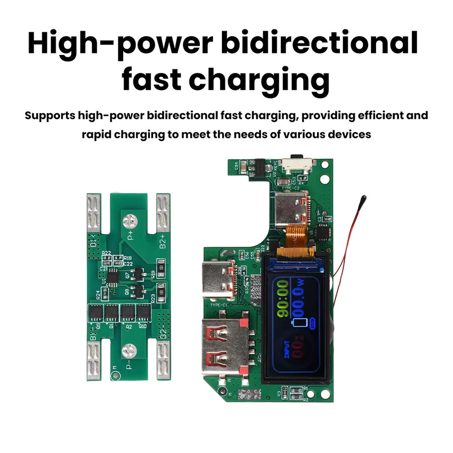 diymore Powerbank DIY-Modul mit 0,96-Zoll TFT-Display, PD 45W/65W Schnelllademodul und 2/3S Batterieschutzplatine in Grün - Bild 2