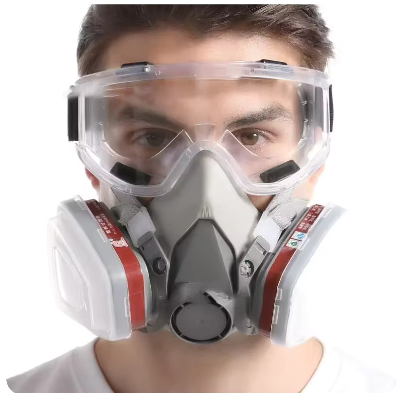 3M Atemschutzmaske 6200 Halbmaske in Weiß mit Schutzbrille und Baumwollfilter für Arbeitssicherheit beim Malen, Sprühen und Polieren - Bild 2