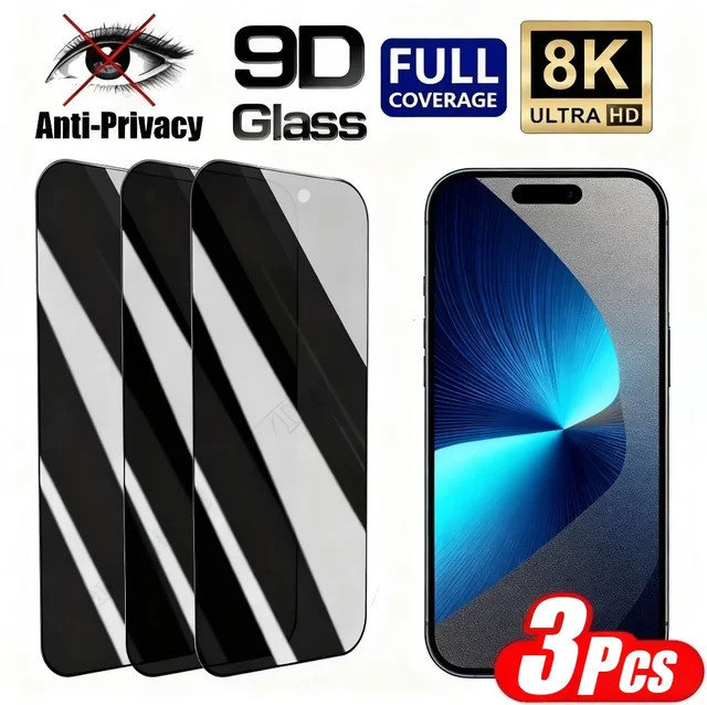 DIXSG 3-teiliges Anti-Spionage Displayschutz Set aus gehärtetem Glas mit 9H Härte für iPhone 17 16 15 14 13 12 11 Pro Max Plus Air Mini XS XR in Transparent - Bild 1