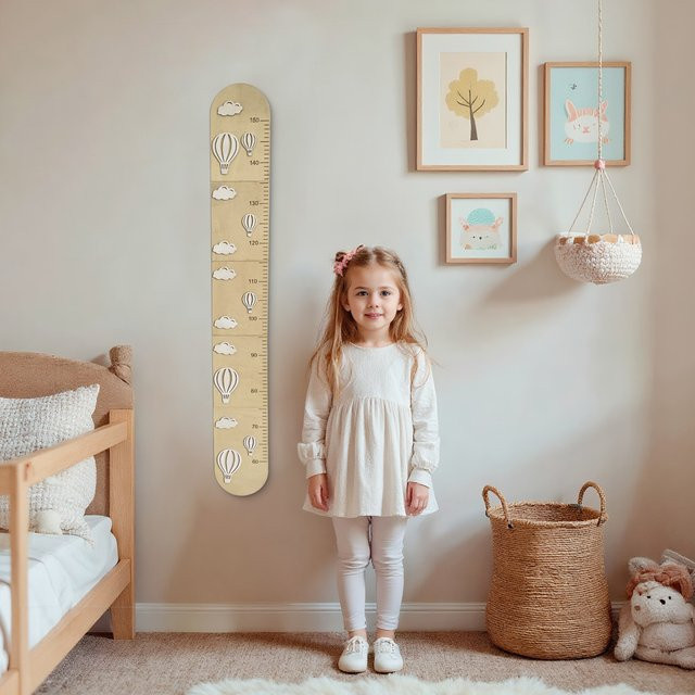 Wachstumstabelle aus Holz für die Wand in Beige im skandinavischen Design als Wandtafel für Kinder - Bild 1