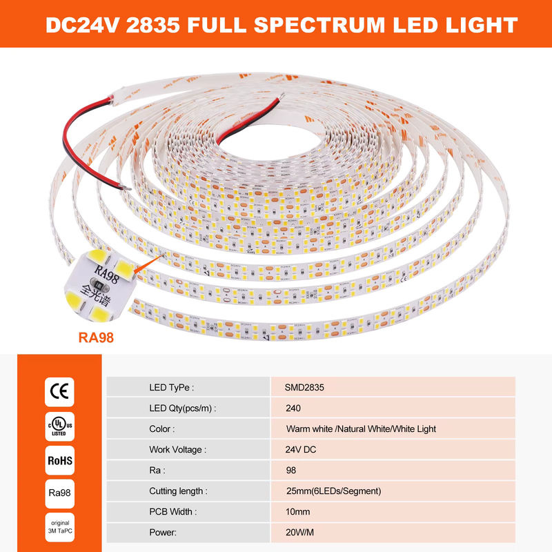 HEGEHE LED-Streifen IP20 SMD 2835 mit 240 LEDs/m, DC 24V, CCT flexibler LED-Band in Weiß - Bild 2
