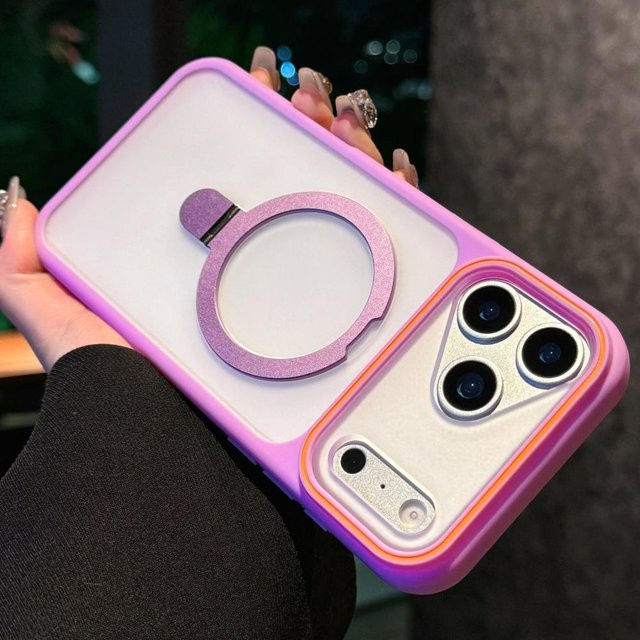 Magnetische Matte Hartschalen-Bumper Hülle mit Ring-Halter Ständer für iPhone 11 bis 16 Pro Max in Grau - Bild 1