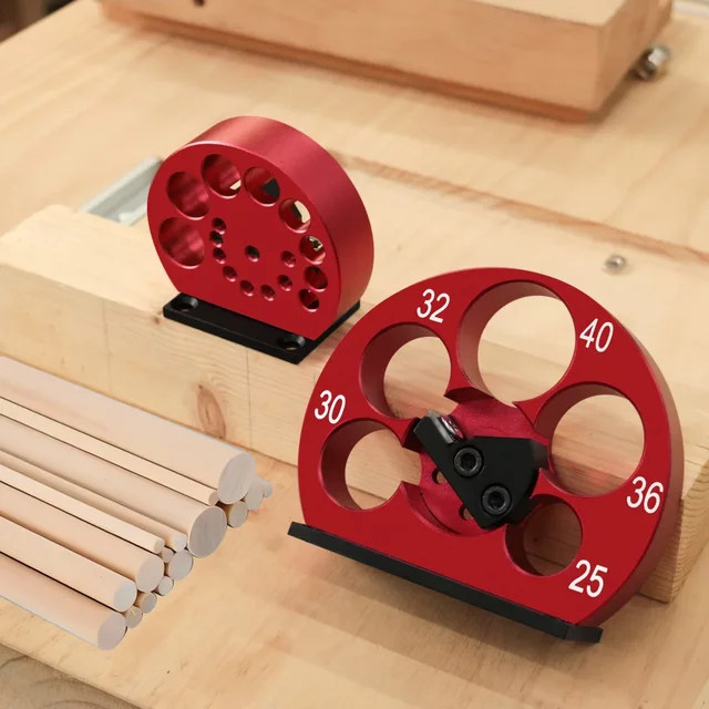 JIGHOLE Dübel Maker Jig Kit mit Hartmetallklingen für die Holzbearbeitung, einstellbar für 8-20mm und 25-40mm, Farbe: Rot - Bild 1