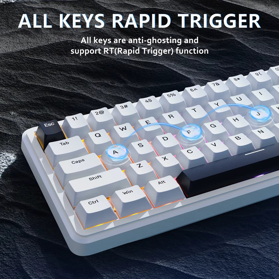ATTACK SHARK X65 HE Magnetic Switch Rapid Trigger Gaming-Tastatur, 65 % kabelgebunden, Weiß - Bild 4
