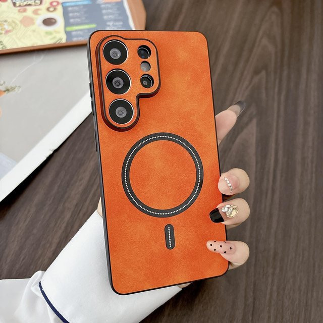 Stoßfeste Magnetische Schafsleder Hülle für Samsung Galaxy S26 S25 S24 S23 S22 S21 Plus FE Note 20 Ultra in Orange - Bild 1